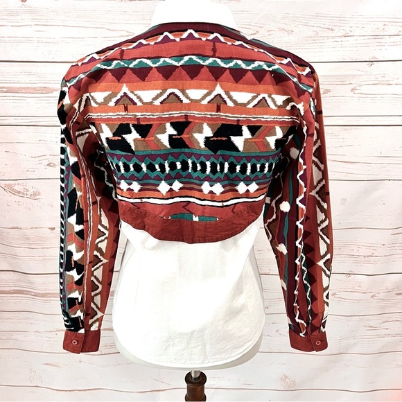 Vintage Y2K 90’s Roper Western Boho Terracotta Aztec Bolero Button Up Top - Picture 4 of 8